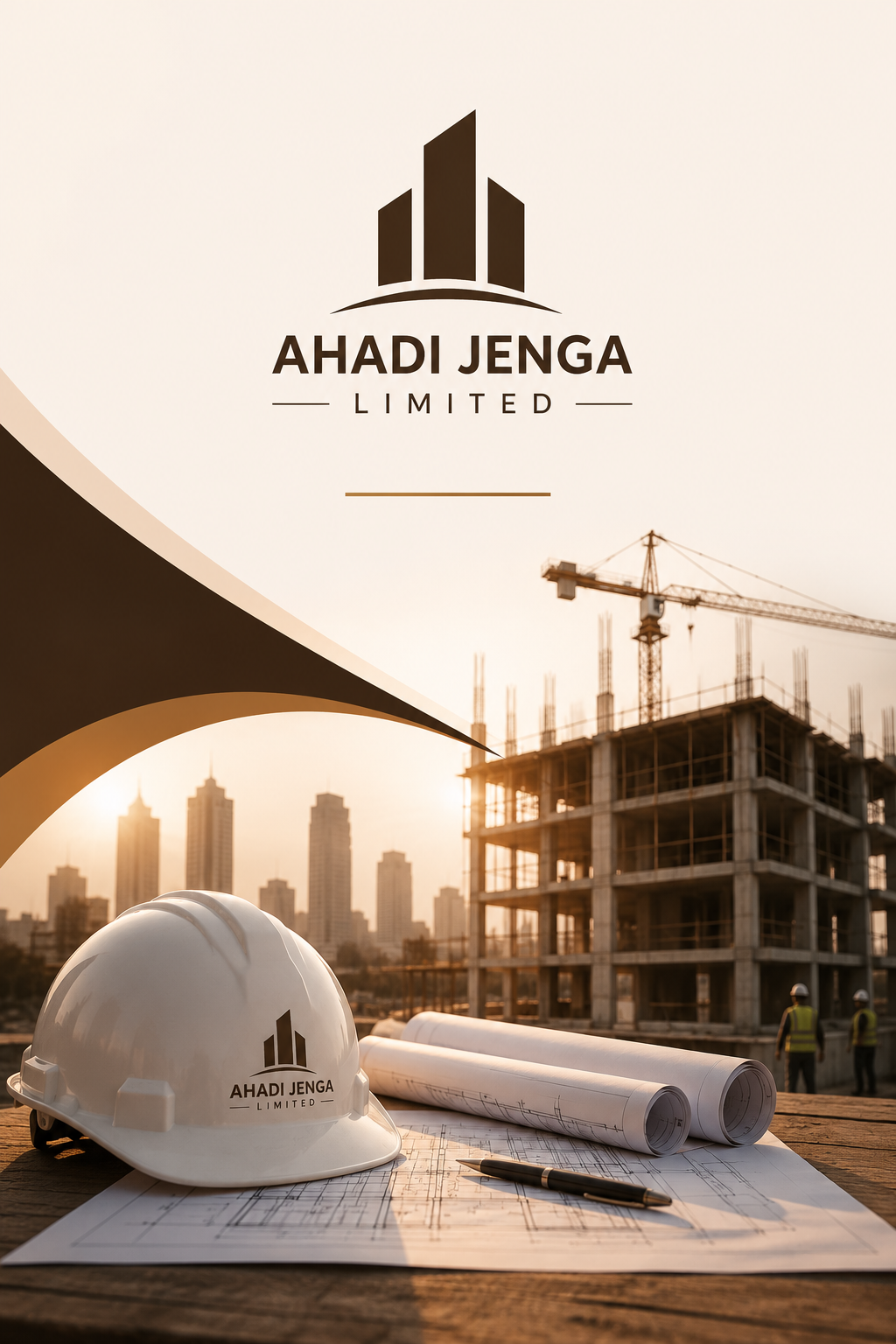 Reinforced concrete building under construction at golden hour